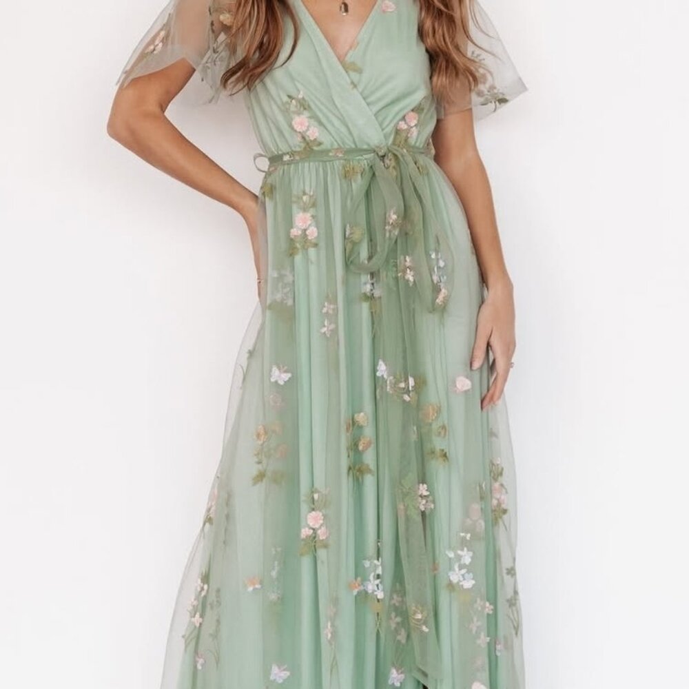 NWT Baltic born Marseille embossed floral maxi dress sage eucalyptus green small
